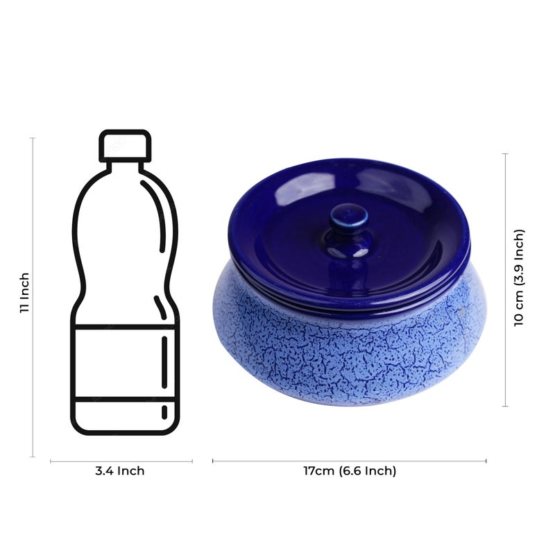 Caffeine Ceramic Handmade Blue & Brown Studio Serving Handi with Lid (Set of 4) - Image 3
