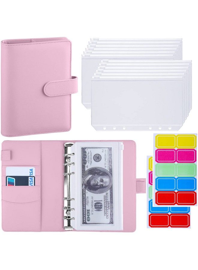 Antner Budget Binder With Zipper Envelopes Money Binder Organizer With Cash Envelopes For Budgeting & Saving Money A6 Budget Planner With 12 Cash Envelopes & 20 Colorful Stickers For Cash Pink - Image 1