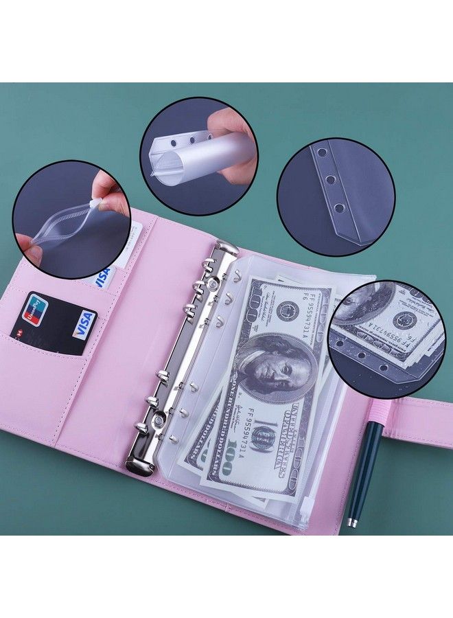 Antner Budget Binder With Zipper Envelopes Money Binder Organizer With Cash Envelopes For Budgeting & Saving Money A6 Budget Planner With 12 Cash Envelopes & 20 Colorful Stickers For Cash Pink - Image 3