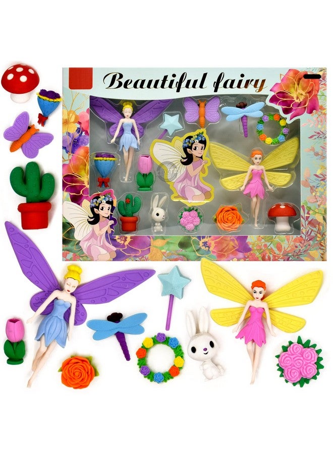 Kiditos Erasers Pack of 13 Beautiful Fairy Toy for Kids Girls Play Fancy Erasers for Kids School Stationary Kit Birthday Return Gift, Multi - Image 1