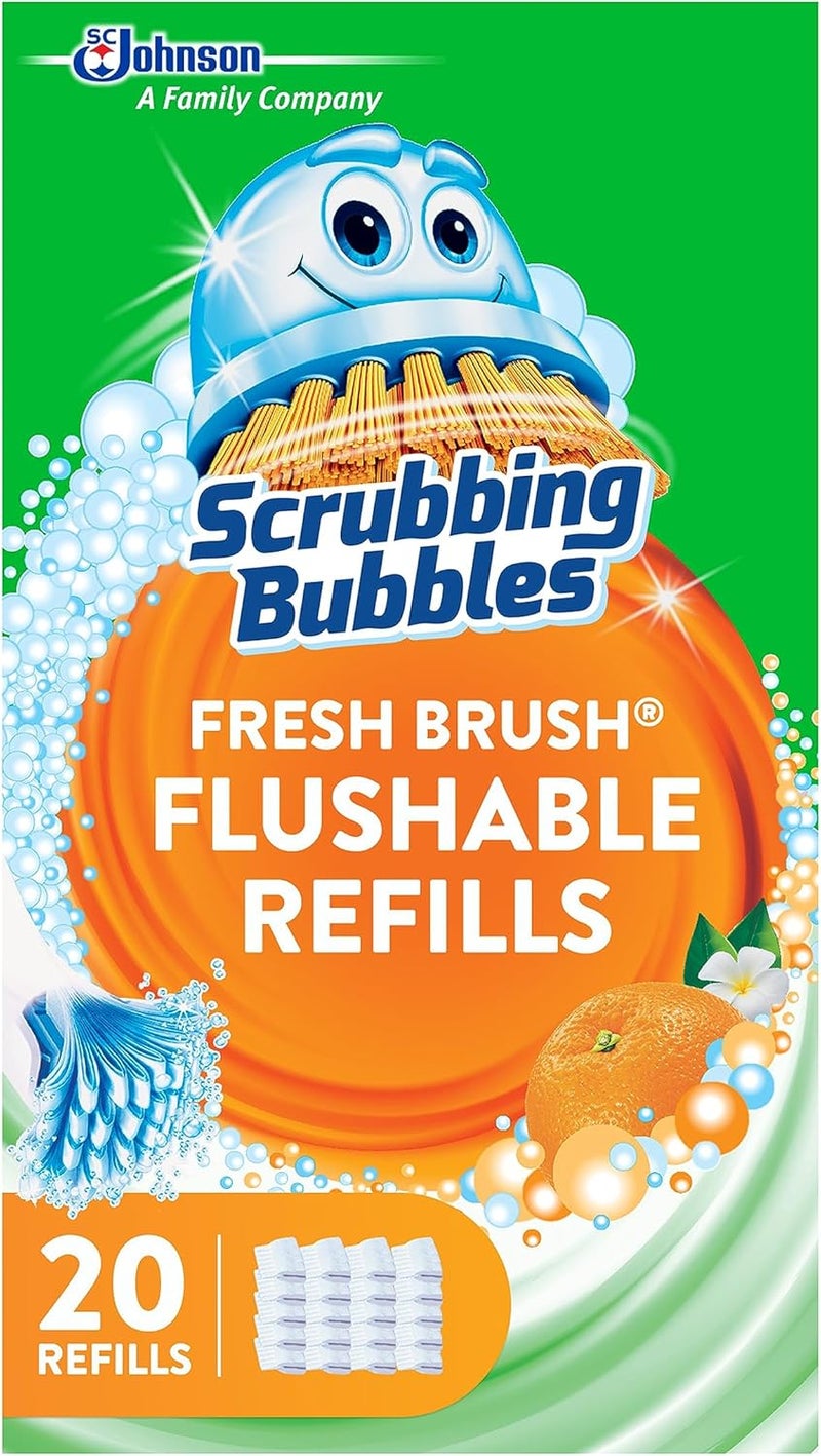 Scrubbing Bubbles Flushable Toilet Bowl Wand Cleaner Refills, Fresh Brush Cleaner Toilet Refill Pads, Removes Limescale & Odors, Citrus Scent, 20 Count (Pack of 1) - Image 1