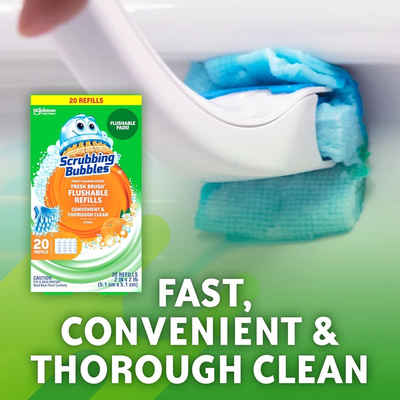 Scrubbing Bubbles Flushable Toilet Bowl Wand Cleaner Refills, Fresh Brush Cleaner Toilet Refill Pads, Removes Limescale & Odors, Citrus Scent, 20 Count (Pack of 1) - Image 3