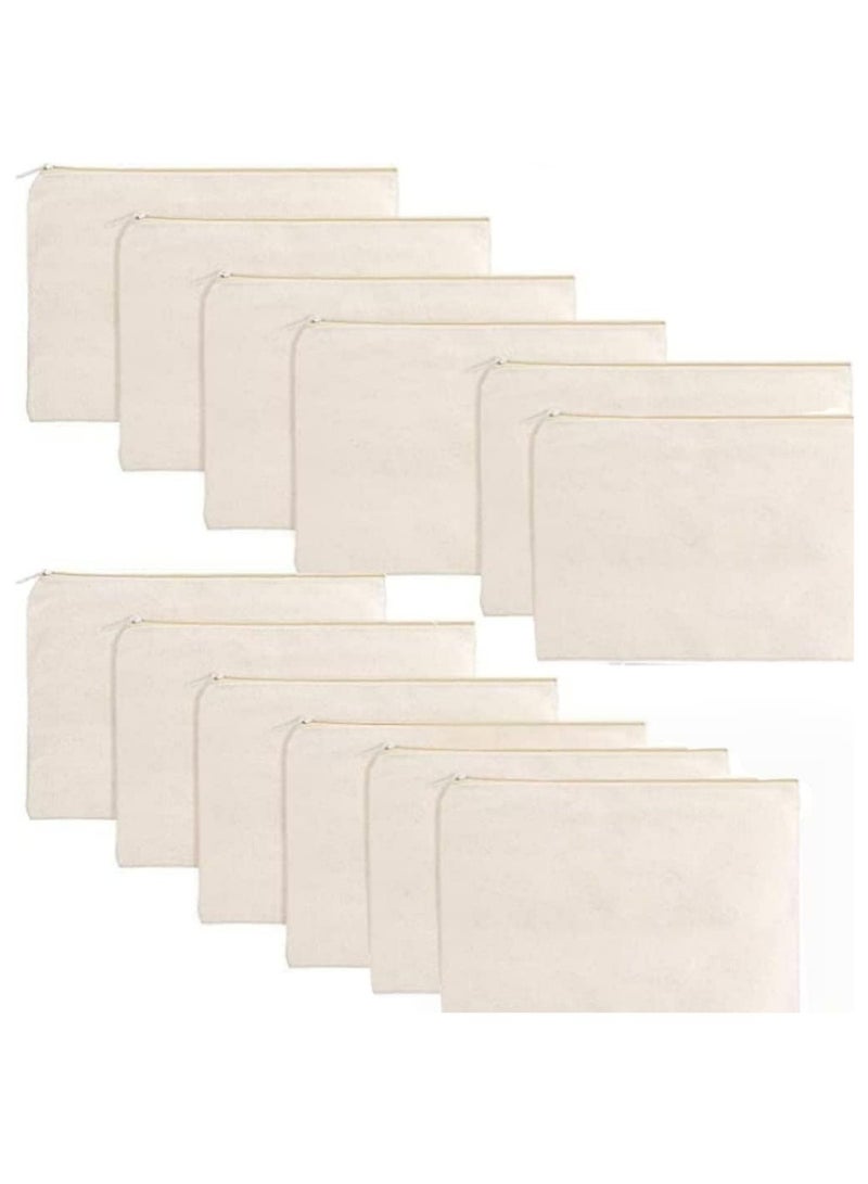 DAILYCHIC 12 Pack 9.2" x 6.8" Canvas Zipper Pouch Bulk, Customizable DIY Craft Blanks Multipurpose Pencil Case Makeup Bag Toiletry Travel Organizer (Beige)  - Image 1