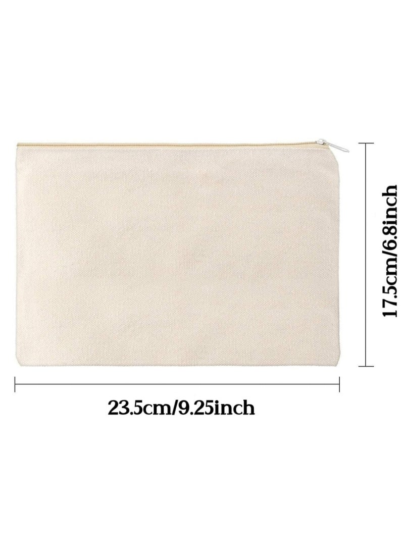 DAILYCHIC 12 Pack 9.2" x 6.8" Canvas Zipper Pouch Bulk, Customizable DIY Craft Blanks Multipurpose Pencil Case Makeup Bag Toiletry Travel Organizer (Beige)  - Image 3