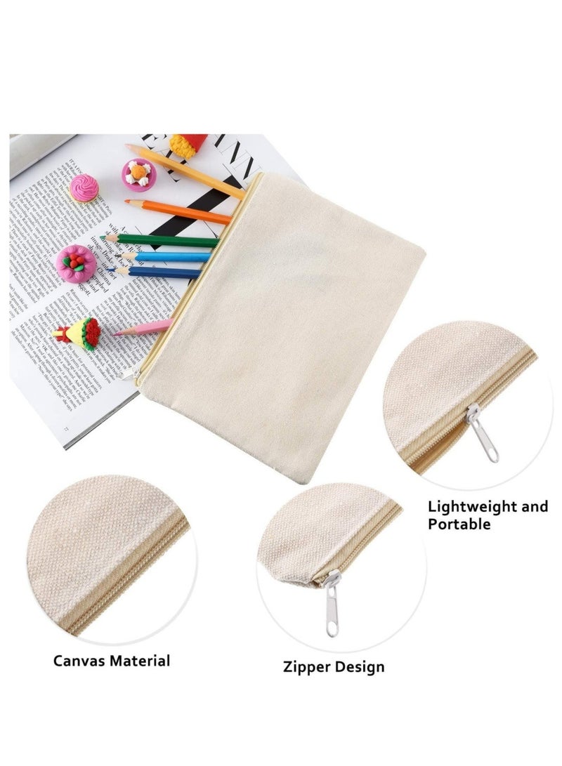DAILYCHIC 12 Pack 9.2" x 6.8" Canvas Zipper Pouch Bulk, Customizable DIY Craft Blanks Multipurpose Pencil Case Makeup Bag Toiletry Travel Organizer (Beige)  - Image 4