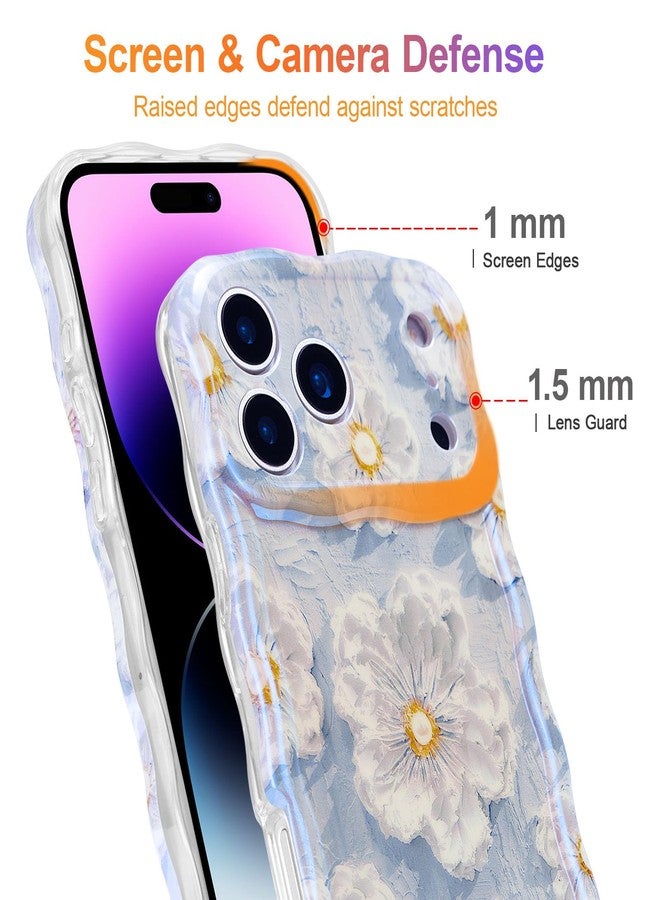 EYZUTAK جراب هاتف EYZUTAK لهاتف New Phone Pro، جراب هاتف بتصميم زهرة ليزرية ملونة مستوحاة من اللوحات الزيتية القديمة، بإطار لامع على شكل موجة مجعدة، غطاء حماية من الخدوش مصنوع من مادة TPU - أزرق - Image 4