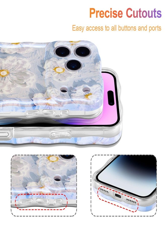 EYZUTAK جراب هاتف EYZUTAK لهاتف New Phone Pro، جراب هاتف بتصميم زهرة ليزرية ملونة مستوحاة من اللوحات الزيتية القديمة، بإطار لامع على شكل موجة مجعدة، غطاء حماية من الخدوش مصنوع من مادة TPU - أزرق - Image 5