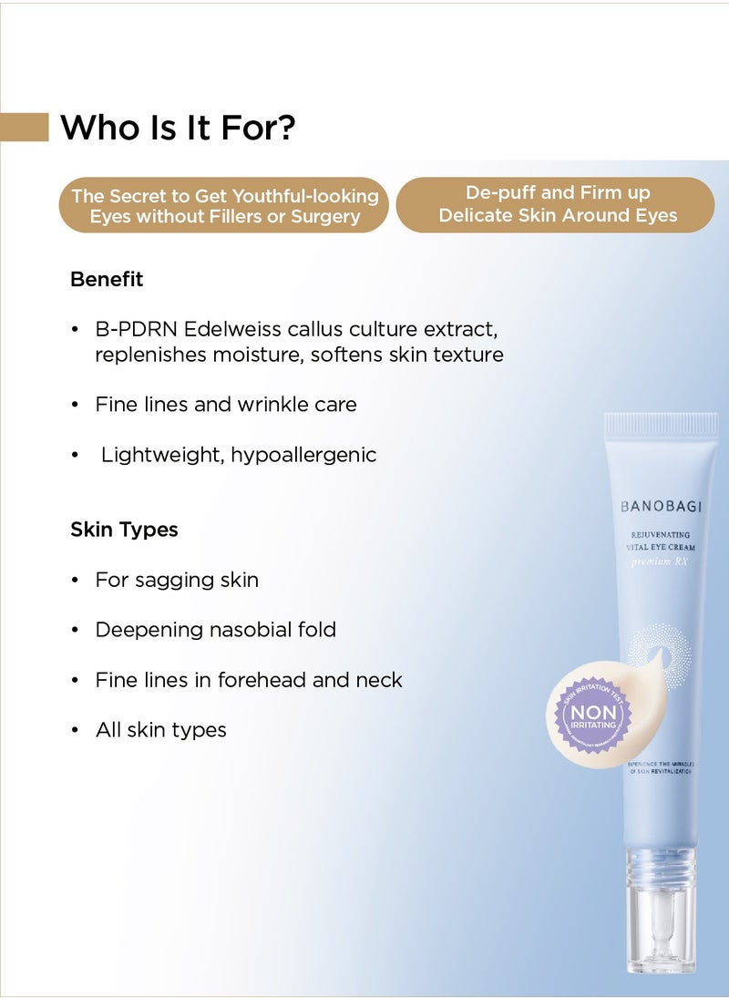 Banobagi - Rejuvenating Vital Eye Cream  Hydrating Eye Cream for Dark Circles and Puffiness  Korean Eye Cream for Wrinkles & Eye Brightening Cream for men  Eye Wrinkle Cream Skin Care 15ml - Image 1