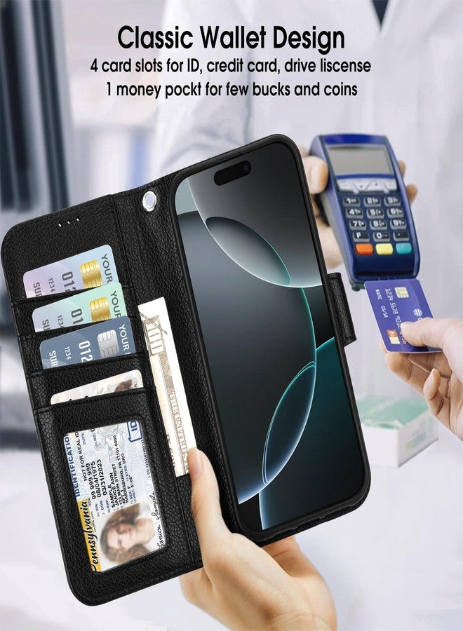 Arae Compatible with iPhone 16 Pro Max Case Wallet with Card Holder, Wristlet Strap Wallet Flip Cover for iPhone 16 Pro Max 6.9 inch Men/Women, RFID Blocking, Kickstand,Litchi Black - Image 3