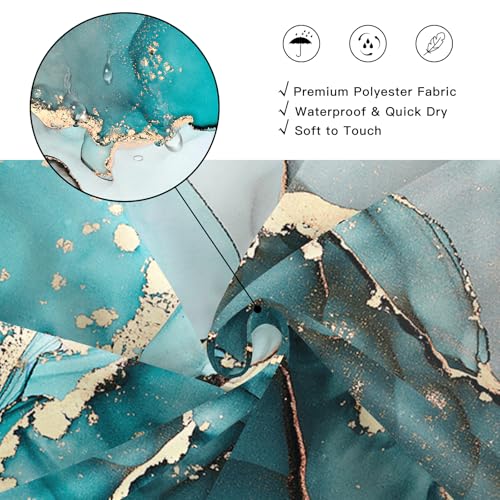 BayNook Teal Marble Shower Curtain, Modern Abstract Fabric Shower Curtains for Bathroom, Luxury Art Decor Turquoise Gold Ink Texture Watercolor Shower Curtain Set with Hooks 72x72 - Image 4