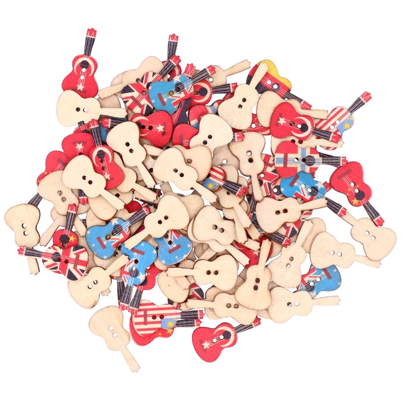 100Pcs Assorted Wood Buttons Vintage GuitarShape Sewing Button Clothing Supplies - Image 5