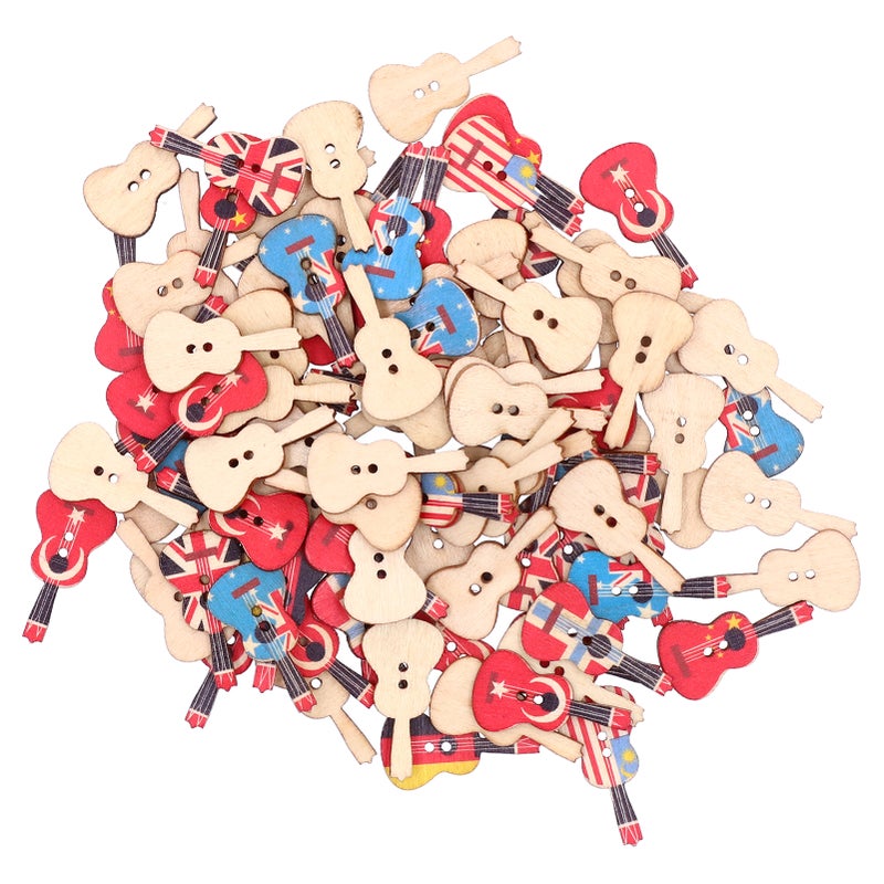 100Pcs Assorted Wood Buttons Vintage GuitarShape Sewing Button Clothing Supplies - Image 4