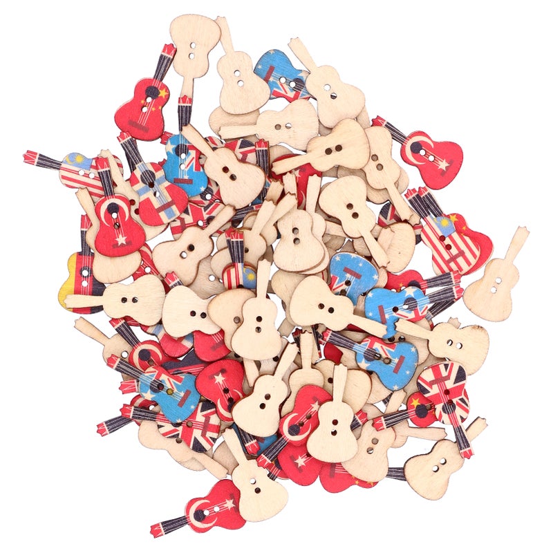 100Pcs Assorted Wood Buttons Vintage GuitarShape Sewing Button Clothing Supplies - Image 2