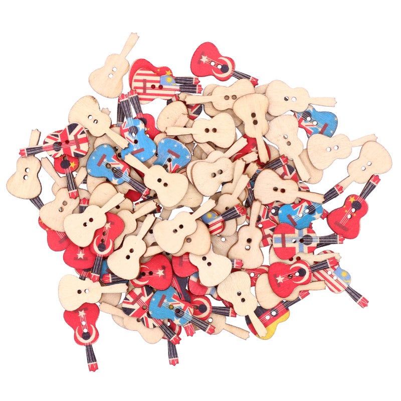 100Pcs Assorted Wood Buttons Vintage GuitarShape Sewing Button Clothing Supplies - Image 3
