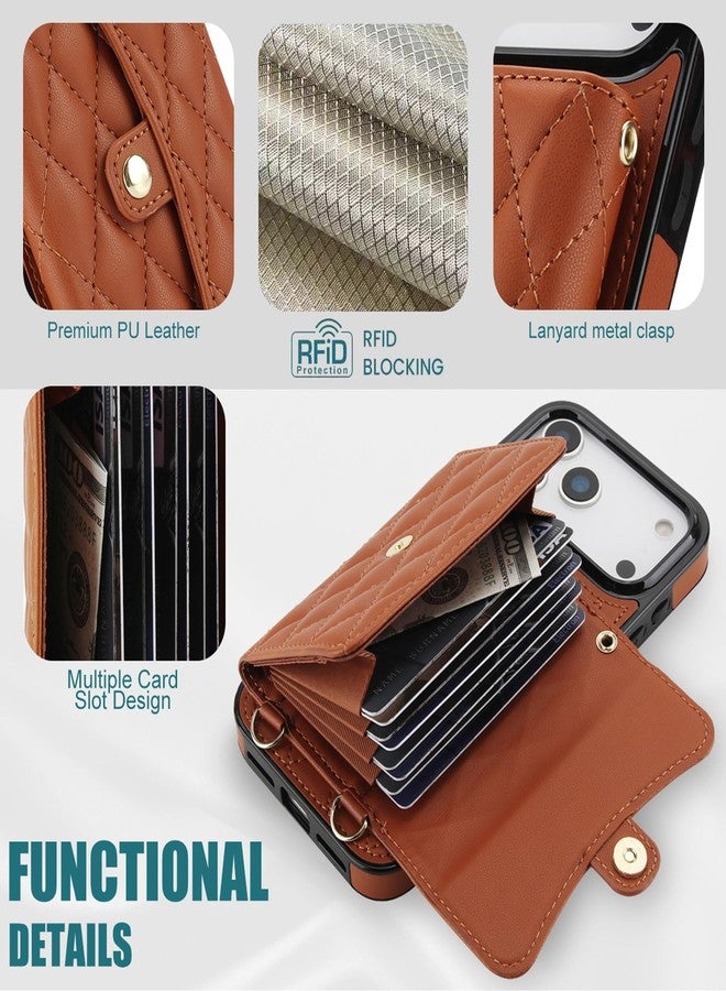 SCINYMC Wallet Case for iPhone 17 Pro Max Crossbody Phone Strap, PU Leather Folio Cover with Lanyard & Wrist Strap & 4 Card Holder & Kickstand, Purse Style Phone Case for Women (Brown) - Image 2