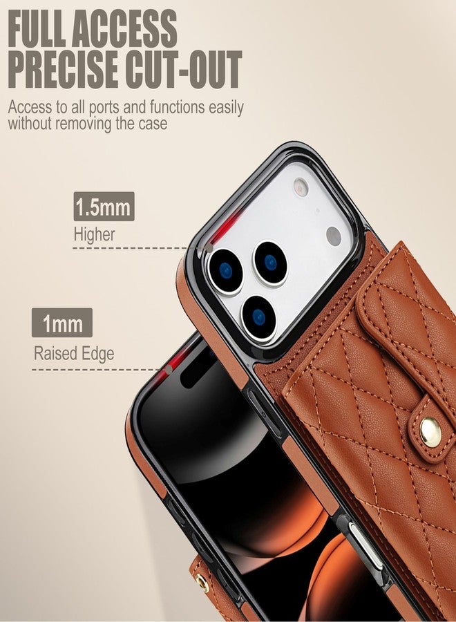 SCINYMC Wallet Case for iPhone 17 Pro Max Crossbody Phone Strap, PU Leather Folio Cover with Lanyard & Wrist Strap & 4 Card Holder & Kickstand, Purse Style Phone Case for Women (Brown) - Image 4