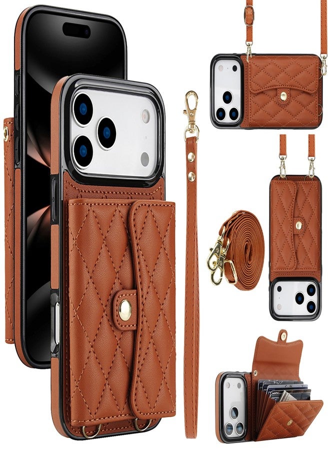 SCINYMC Wallet Case for iPhone 17 Pro Max Crossbody Phone Strap, PU Leather Folio Cover with Lanyard & Wrist Strap & 4 Card Holder & Kickstand, Purse Style Phone Case for Women (Brown) - Image 1