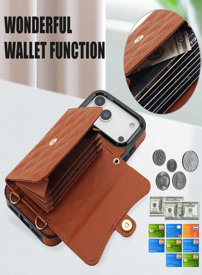 SCINYMC Wallet Case for iPhone 17 Pro Max Crossbody Phone Strap, PU Leather Folio Cover with Lanyard & Wrist Strap & 4 Card Holder & Kickstand, Purse Style Phone Case for Women (Brown) - Image 3