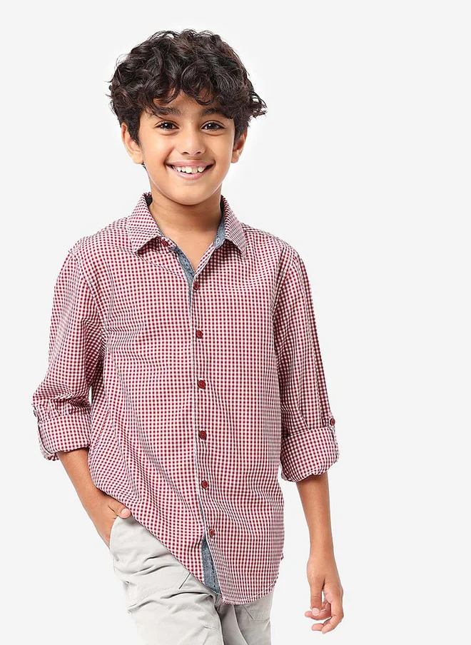 بونكيدز BONKIDS Boys Checked Spread Collar Casual Cotton Shirt