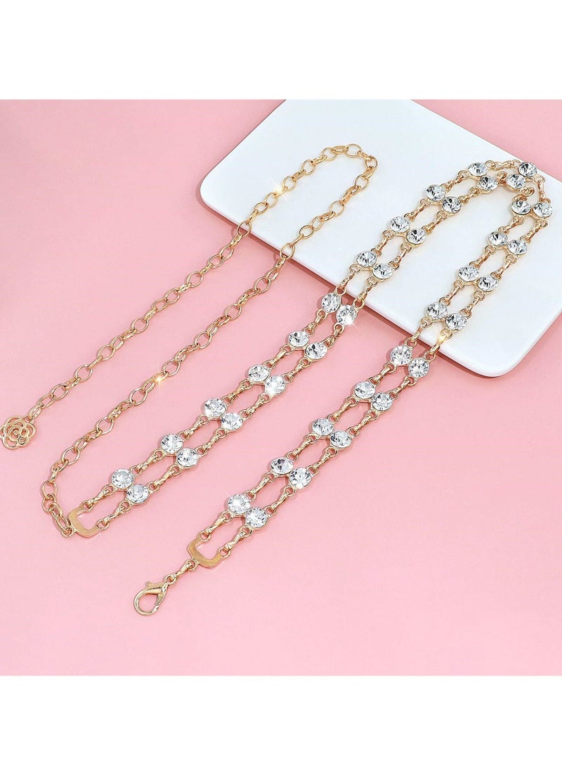 Double Row Rhinestone Crystal Belt for Women, Sparkling Waistband Dresses, O Ring Chain Design, Glamorous Gift, S Size - Image 5