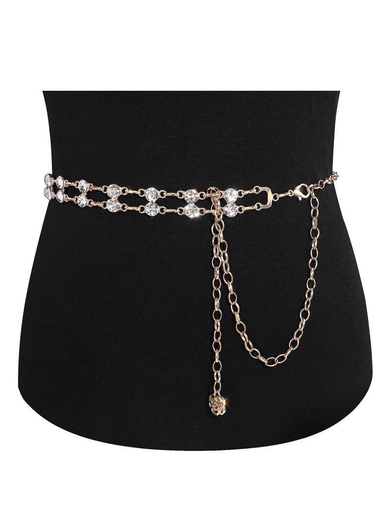 Double Row Rhinestone Crystal Belt for Women, Sparkling Waistband Dresses, O Ring Chain Design, Glamorous Gift, S Size - Image 3