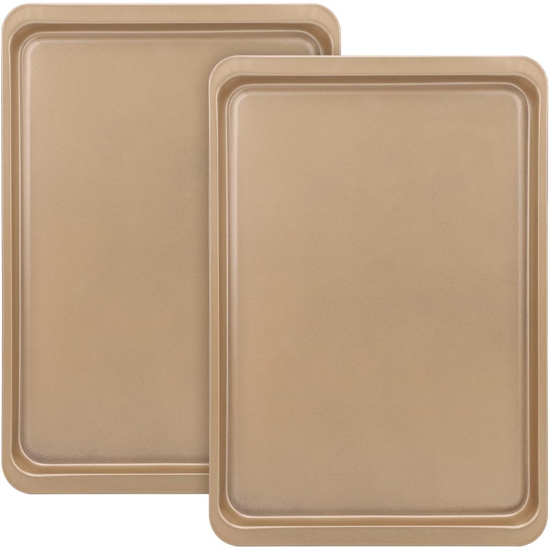 مجموعة صينية بسكويت بيزيا غير لاصقة من 2 بيزيا 10 × 14.6 بوصة صواني خبز من الفولاذ الكربوني لصواني الفرن صواني الخبز صينية خبز محاطة بالحدود ذهبية