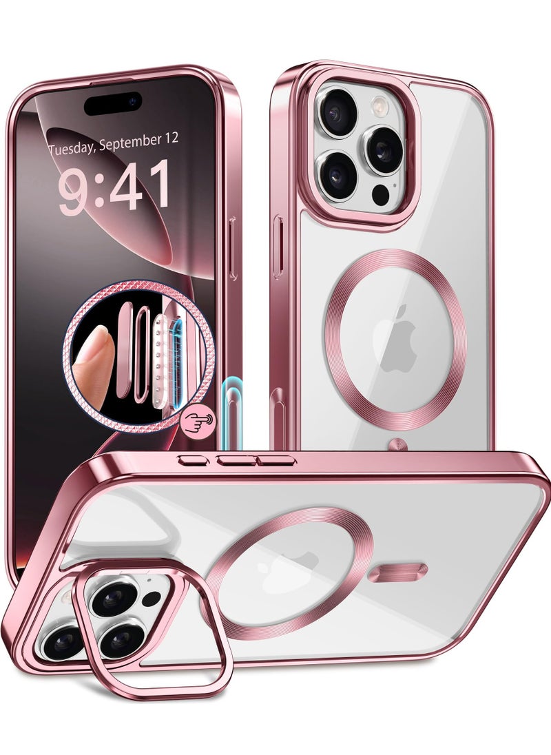 GolbinBox For iPhone 16 Pro Magnetic Phone Case with Holder [Compatible with MagSafe] [Camera Control Capture Button] [16FT Premium Drop Protection] Shockproof Ultra-Thin Phone Case 6.3 Inch Pink  - Image 1