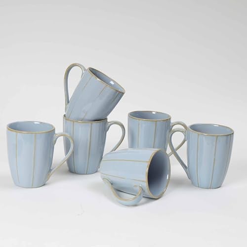 Beyond Homes Handcrafted Ceramic Coffee Mug Set Microwave & Dishwasher Safe Cup Set of 6 for Tea with Handle Glossy Finish, 330ml (6, Aqua White) - Image 1