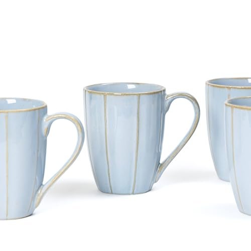 Beyond Homes Handcrafted Ceramic Coffee Mug Set Microwave & Dishwasher Safe Cup Set of 6 for Tea with Handle Glossy Finish, 330ml (6, Aqua White) - Image 3