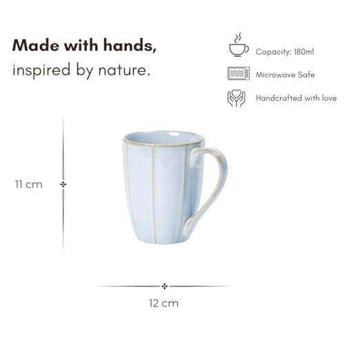 Beyond Homes Handcrafted Ceramic Coffee Mug Set Microwave & Dishwasher Safe Cup Set of 6 for Tea with Handle Glossy Finish, 330ml (6, Aqua White) - Image 4