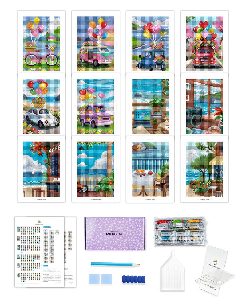 Forever young Foreveryoung Minigem Small Diamond Art Kits for Beginners, 12Pcs Resin Square Drill Diamond Painting Kits for Adults, 2-Hour Postcard-Style Mini Diamond Art 5x7 Inch â€“ 2 Sets: Sea Echo & Dream Journey - Image 1