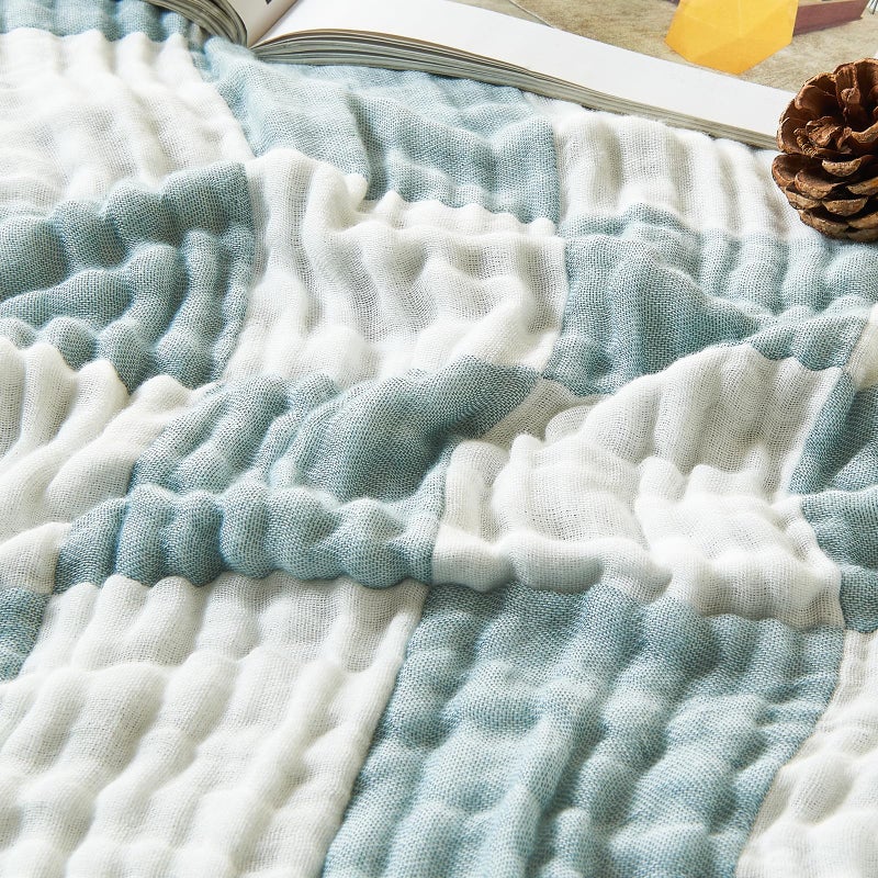 EMME Checkered Throw Blanket Cotton for Couch Soft Muslin Bamboo Blankets 50"x60" Lightweight Breathable Soft Blanket All Season Gauze, Teal - Image 5