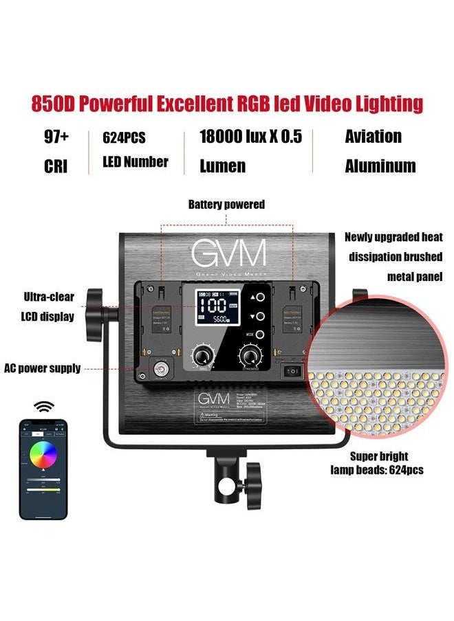 GVM Great Video Maker GVM RGB Video Lighting, Bi-Color Led Video Light Kit with APP Control, 2 Packs 850D Photography Lighting Kit CRI 97+ for Web Conference, YouTube, Gaming, Zoom, Aluminum Alloy Shell  - Image 2