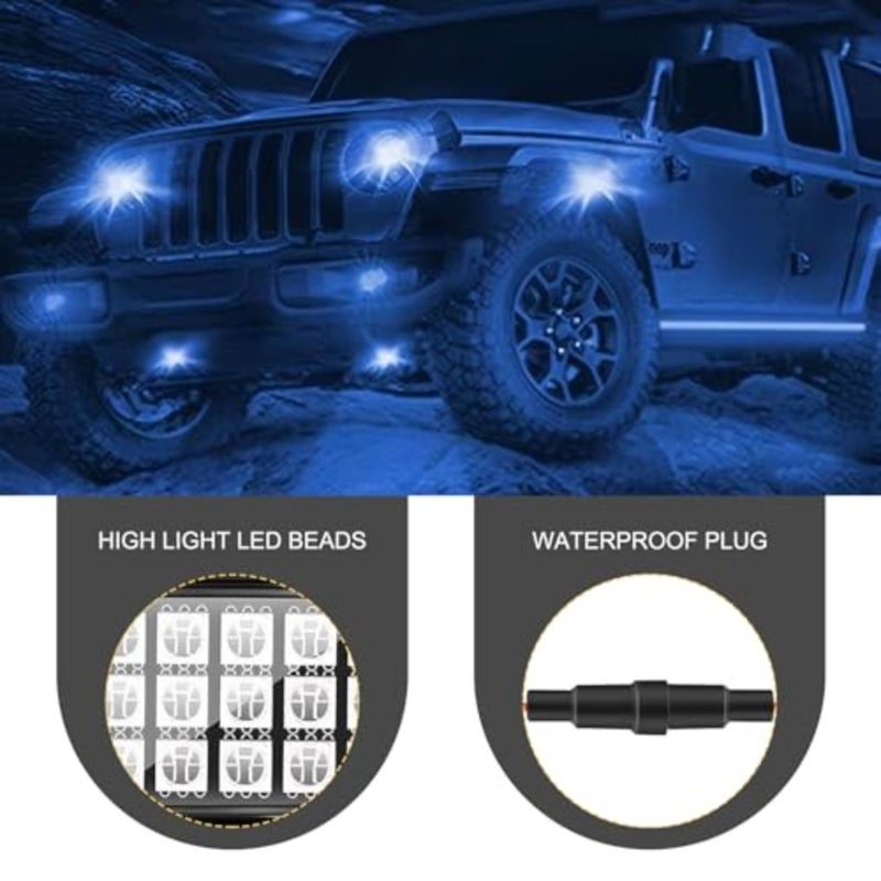 4 Pods RGB LED Rock Lights، مجموعة إضاءة LED متعددة الألوان مع التحكم في التطبيق ووضع الموسيقى، مصابيح PVC للطرق الوعرة مقاومة للماء 12 فولت، إضاءة عجلة لشاحنة SUV ATV UTV عربة الجولف بيك اب - Image 5