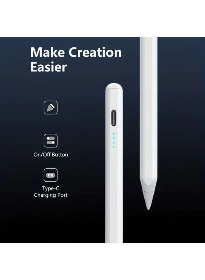 قلم ذكي سعوي أبيض (قطعة واحدة) ذو شحن سريع ودقة عالية وكتابة سلسة لأجهزة iPad والأجهزة اللوحية والهواتف - Image 1