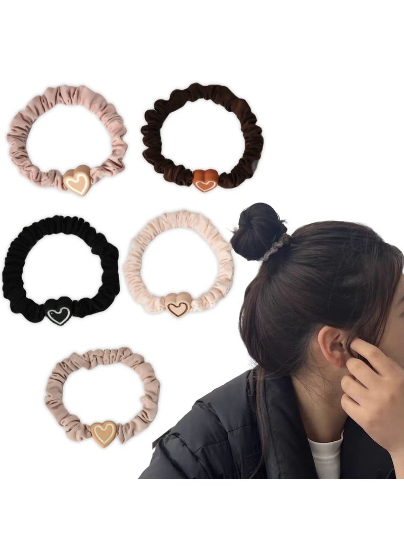YALLNASL Heart Elastic Hair Ties for Women Girls Heart Hair Scrunchies Non Slip Ponytail Holders Satin Heart Shaped Scrunchie for Women Heart Hair Accessories Elastic Hair Band 5 Pcs 