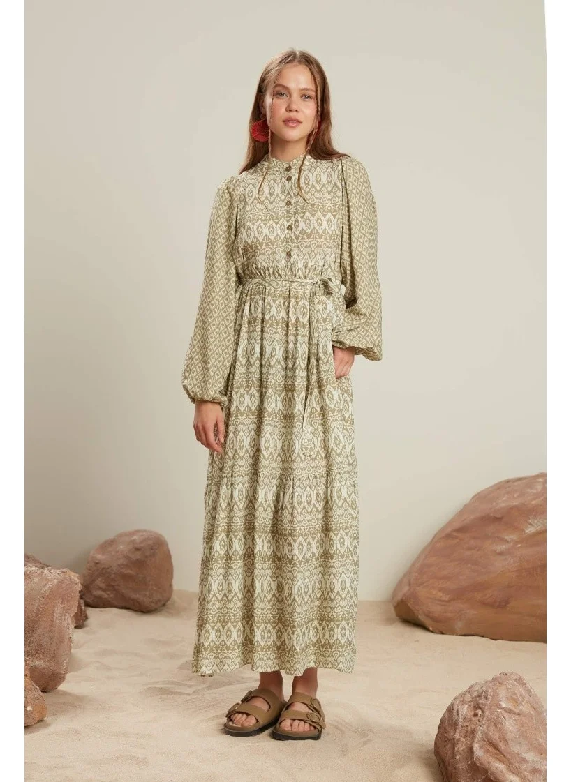 مانوكا Viscose Balloon Sleeve Dress Sage