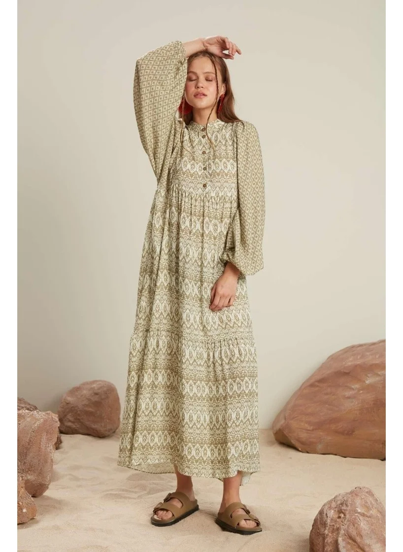 مانوكا Viscose Balloon Sleeve Dress Sage
