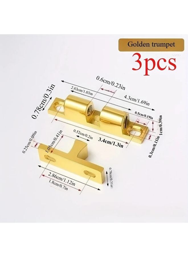 3PCS Golden Brass Ball Catch Latches Double Roller Spring Cabinet Door Adjustable Tension - Image 1