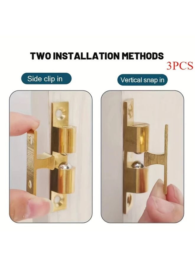 3PCS Golden Brass Ball Catch Latches Double Roller Spring Cabinet Door Adjustable Tension - Image 2