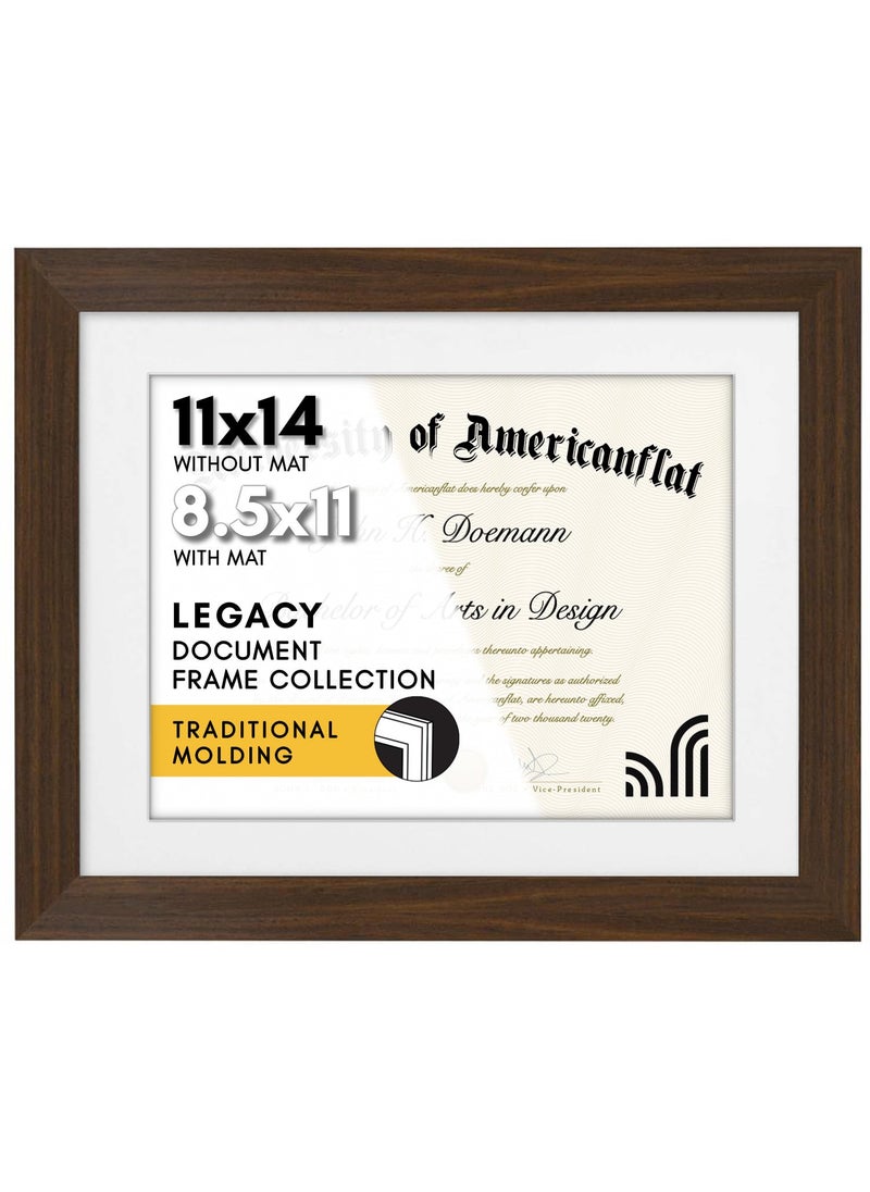 Americanflat Americanflat 11x14 Diploma Frame with ShatterResistant Glass  Use as 85x11 Frame with Mat or Display 11x14 Documents Without Mat  Legacy Collection  Certificate Frames for Wall  Walnut 