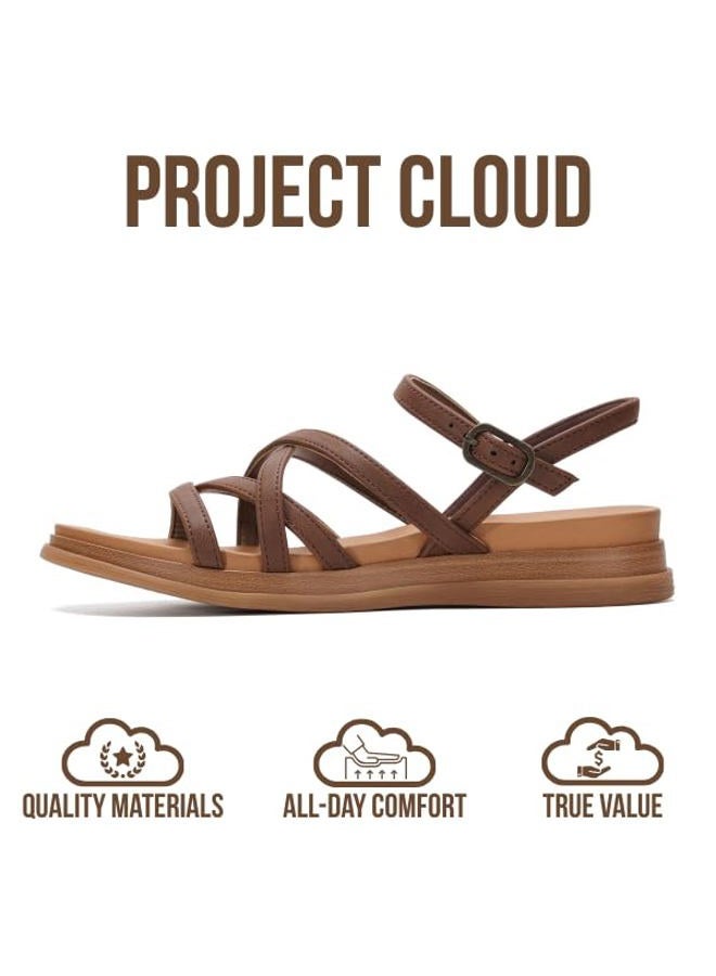 Project Cloud Wedge Sandals Women Footwear - Comfortable Soft & Plush Insole Boho Strappy Womens Sandals 2026 with Lightweight and Non-Slip Durable Oustole (NICE), Whiskey, 6.5 - Image 3