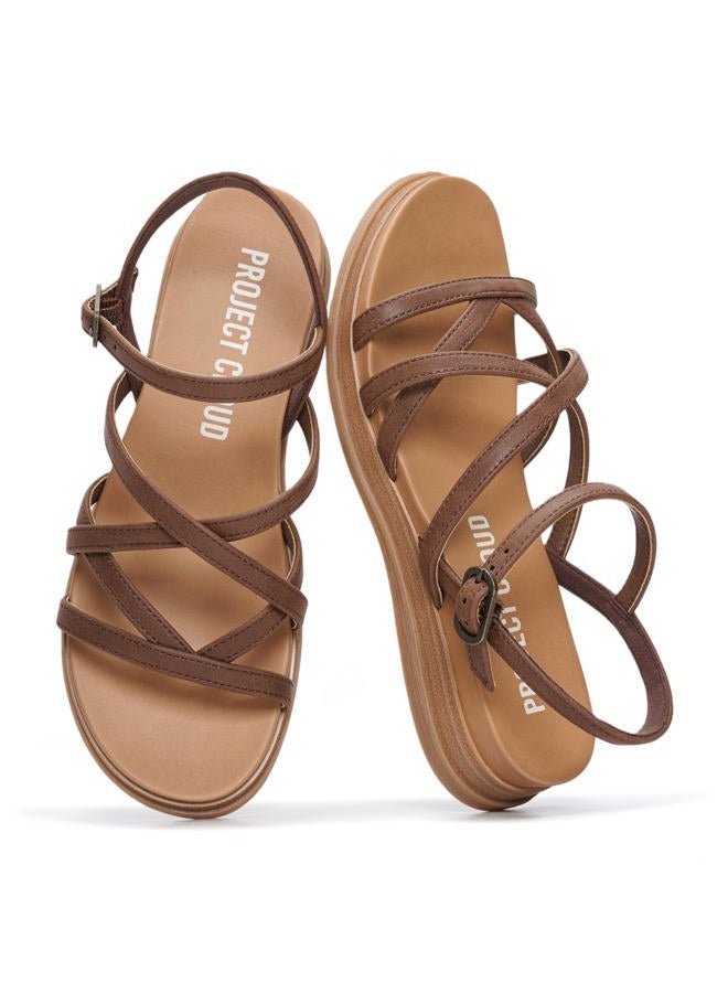 Project Cloud Wedge Sandals Women Footwear - Comfortable Soft & Plush Insole Boho Strappy Womens Sandals 2026 with Lightweight and Non-Slip Durable Oustole (NICE), Whiskey, 6.5 - Image 1