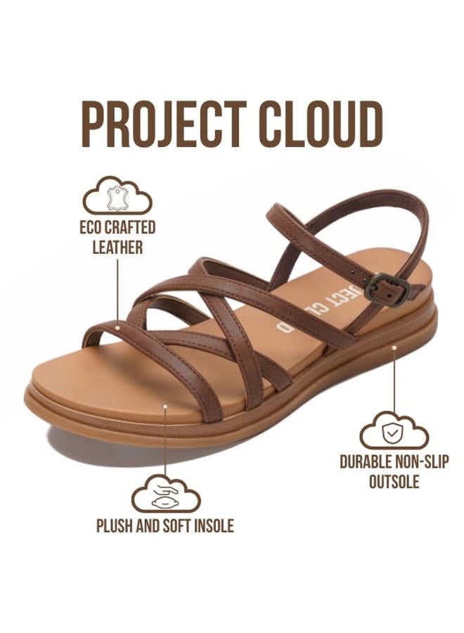 Project Cloud Wedge Sandals Women Footwear - Comfortable Soft & Plush Insole Boho Strappy Womens Sandals 2026 with Lightweight and Non-Slip Durable Oustole (NICE), Whiskey, 6.5 - Image 2