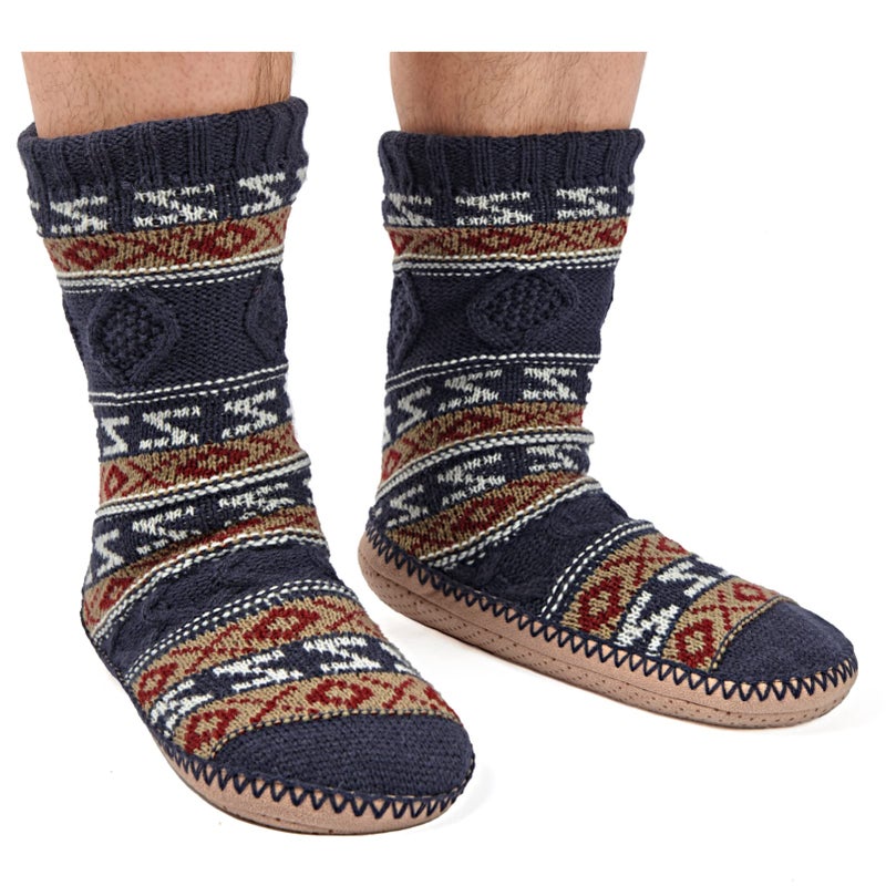 cosyone1997 Men's Slipper Socks, Winter Cable Knit Non-Skid Warm Fuzzy Socks, Cozy Soft Indoor Foot Warmers with Fluffy Sherpa Lined - Image 1