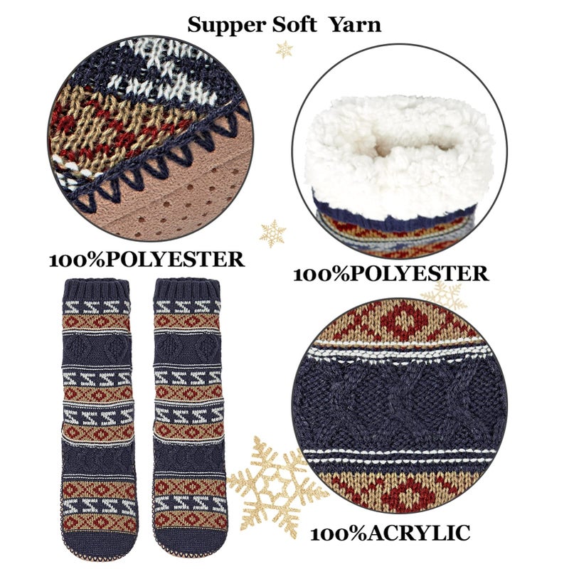 cosyone1997 Men's Slipper Socks, Winter Cable Knit Non-Skid Warm Fuzzy Socks, Cozy Soft Indoor Foot Warmers with Fluffy Sherpa Lined - Image 5