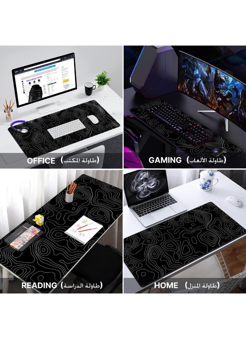 Rock Pow - Topographic Contour Large Gaming Mouse Pad 900*400mm Size with Stitched Edges Extended Mousepad with Superior Cloth Surface Non-Slip Rubber Base Water Resist Keyboard Pad（900 * 400 * 3mm） - Image 1