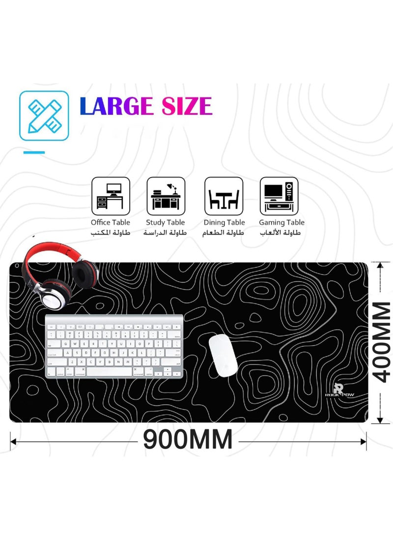 Rock Pow - Topographic Contour Large Gaming Mouse Pad 900*400mm Size with Stitched Edges Extended Mousepad with Superior Cloth Surface Non-Slip Rubber Base Water Resist Keyboard Pad（900 * 400 * 3mm） - Image 1