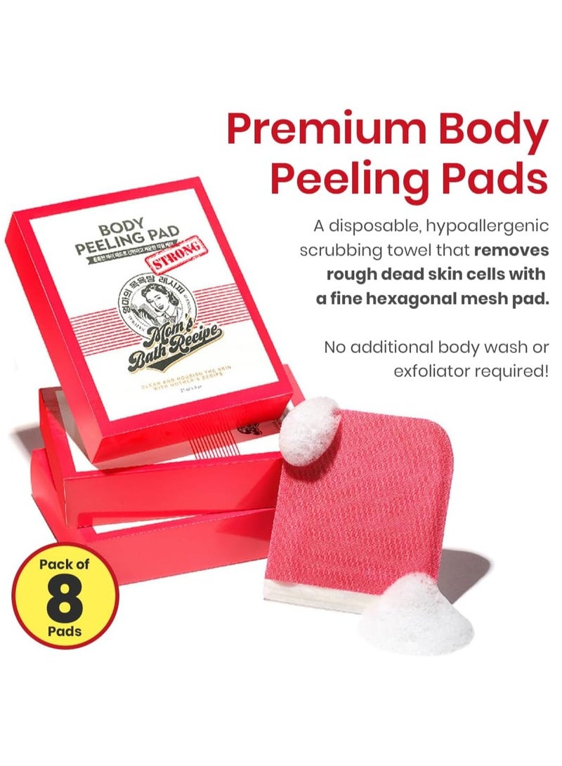 وصفة حمام الأمهات ٨ قطع من وسادات تقشير الجسم الكورية القوية – مقشر للجسم مكثف مع قفازات لوفة تحتوي على الأعشاب البحرية والبيوتيك – قفازات استحمام ورغوة للجسم لتقشير الجلد الميت، والقشعريرة، والجلد الخشن - Image 2