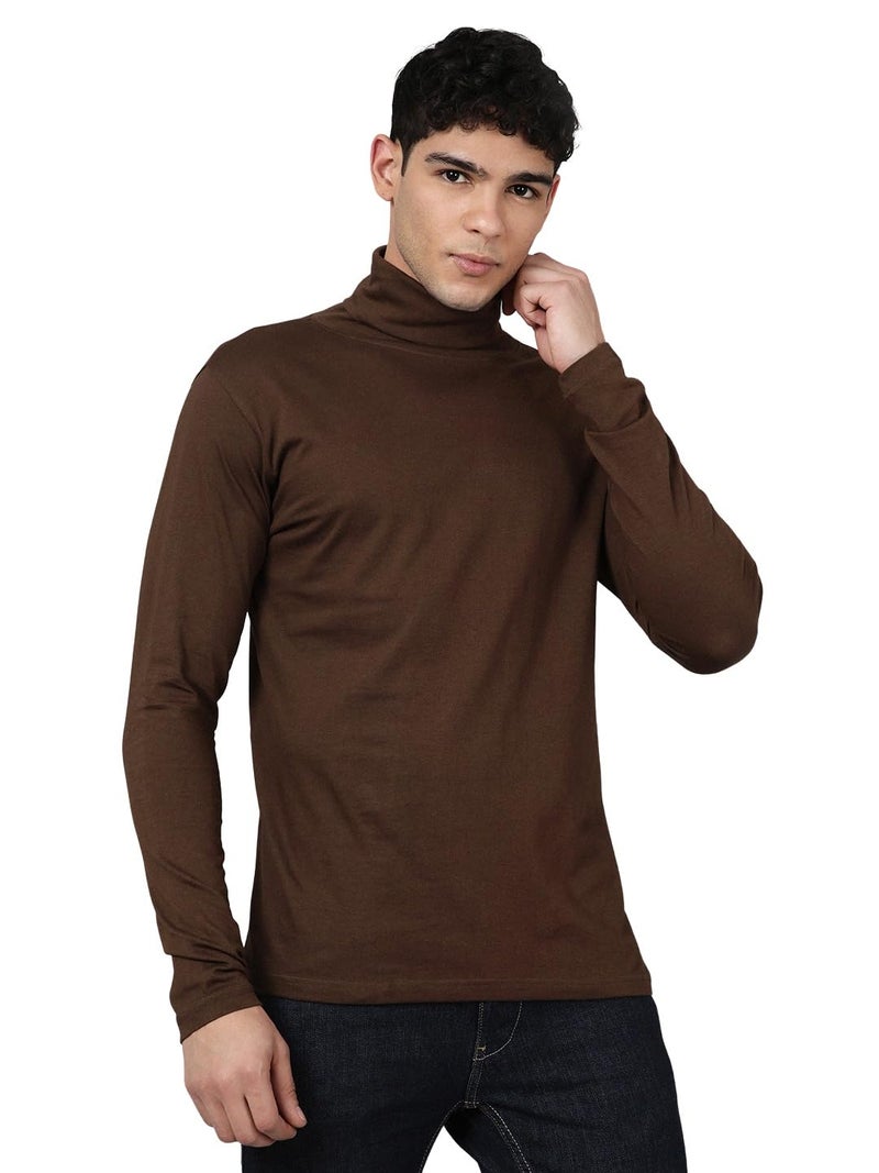 KRYPTIC Men’s Winter Wear Solid Turtleneck T-Shirt - Comfortable Cotton Full Sleeve Casual Top - Image 1